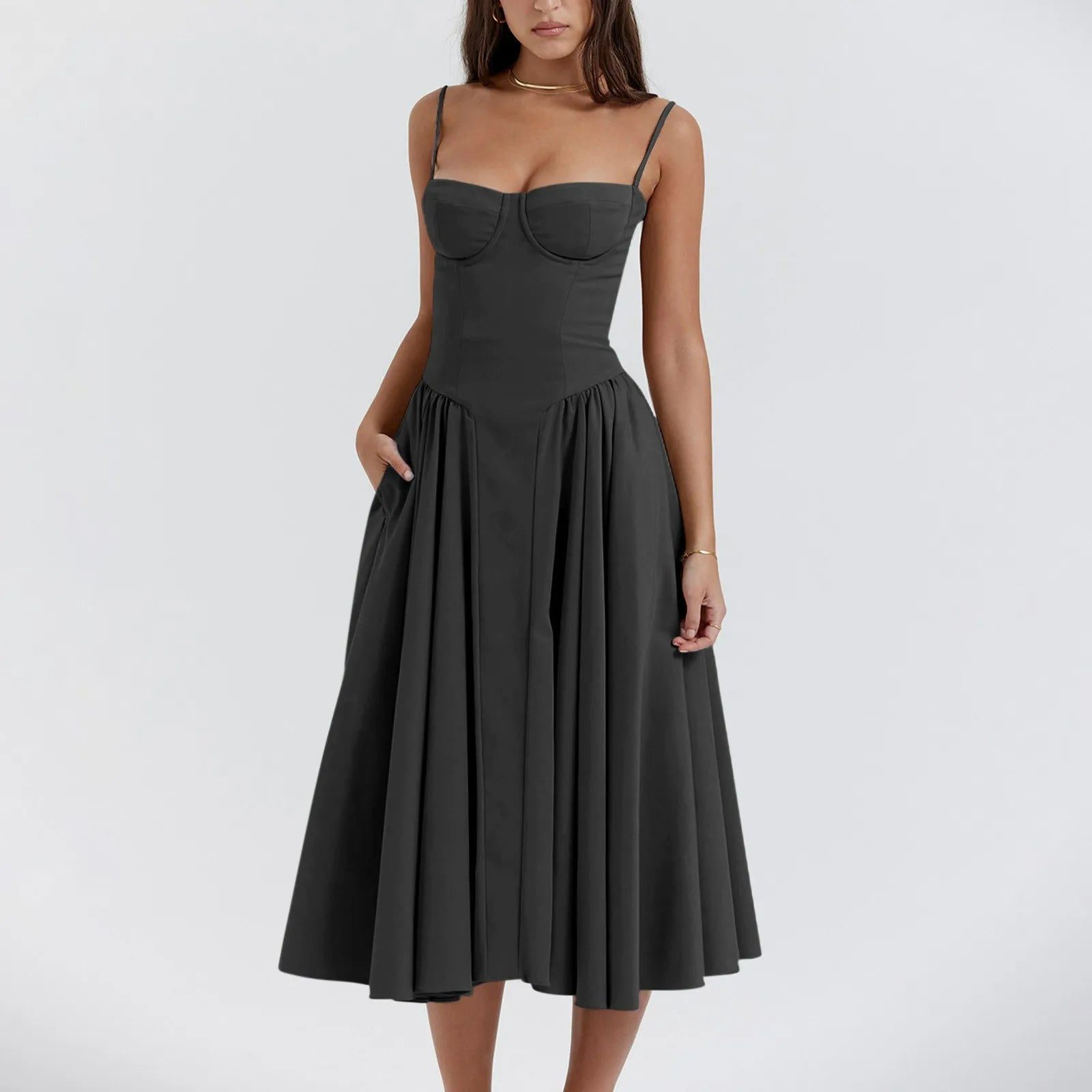 Odette Cute Corset Cocktail Midi Dress