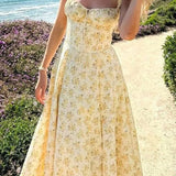 Yellow Floral Formal Summer Midi Dress