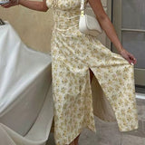 Yellow Floral Formal Summer Midi Dress