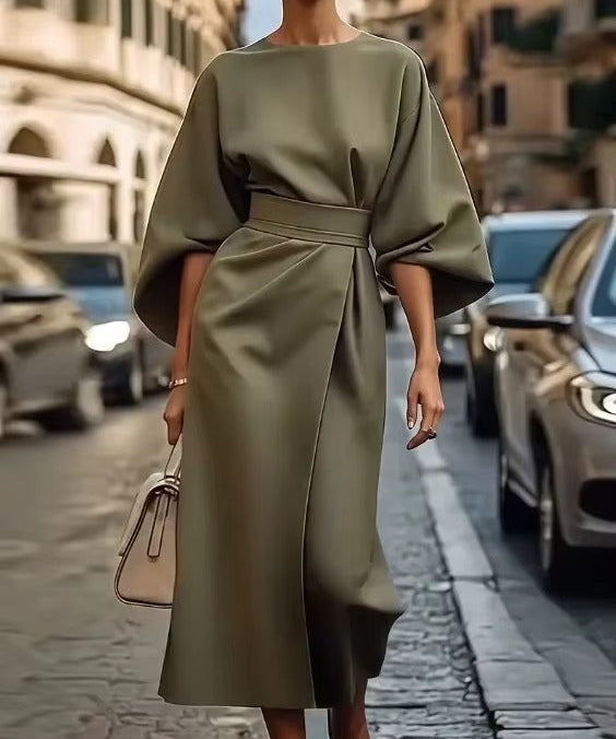 Crew Neck Midi Work Dress