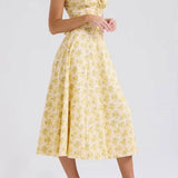 Yellow Floral Formal Summer Midi Dress