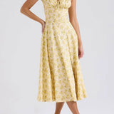 Yellow Floral Formal Summer Midi Dress