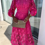 Pink Lace Summer Party Maxi Dress