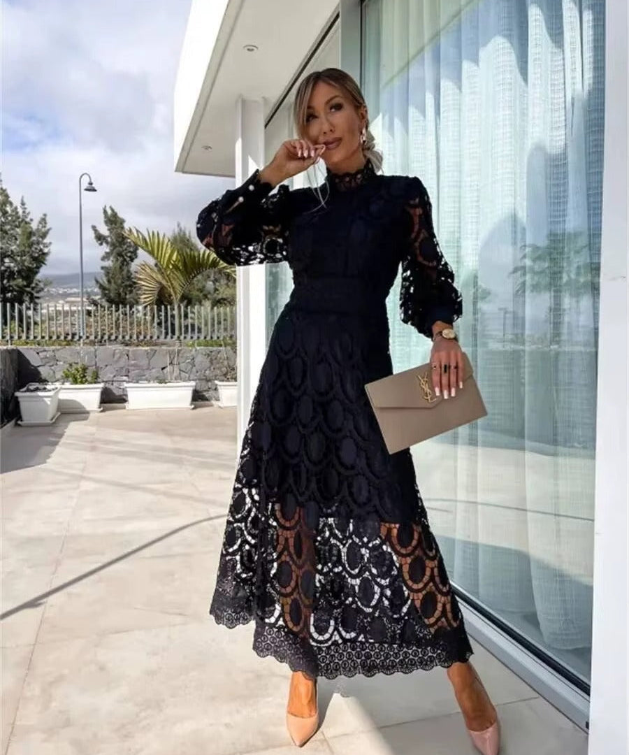 Pink Lace Summer Party Maxi Dress